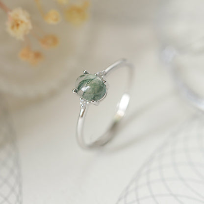 S925 Silver Green Moss Ring Water