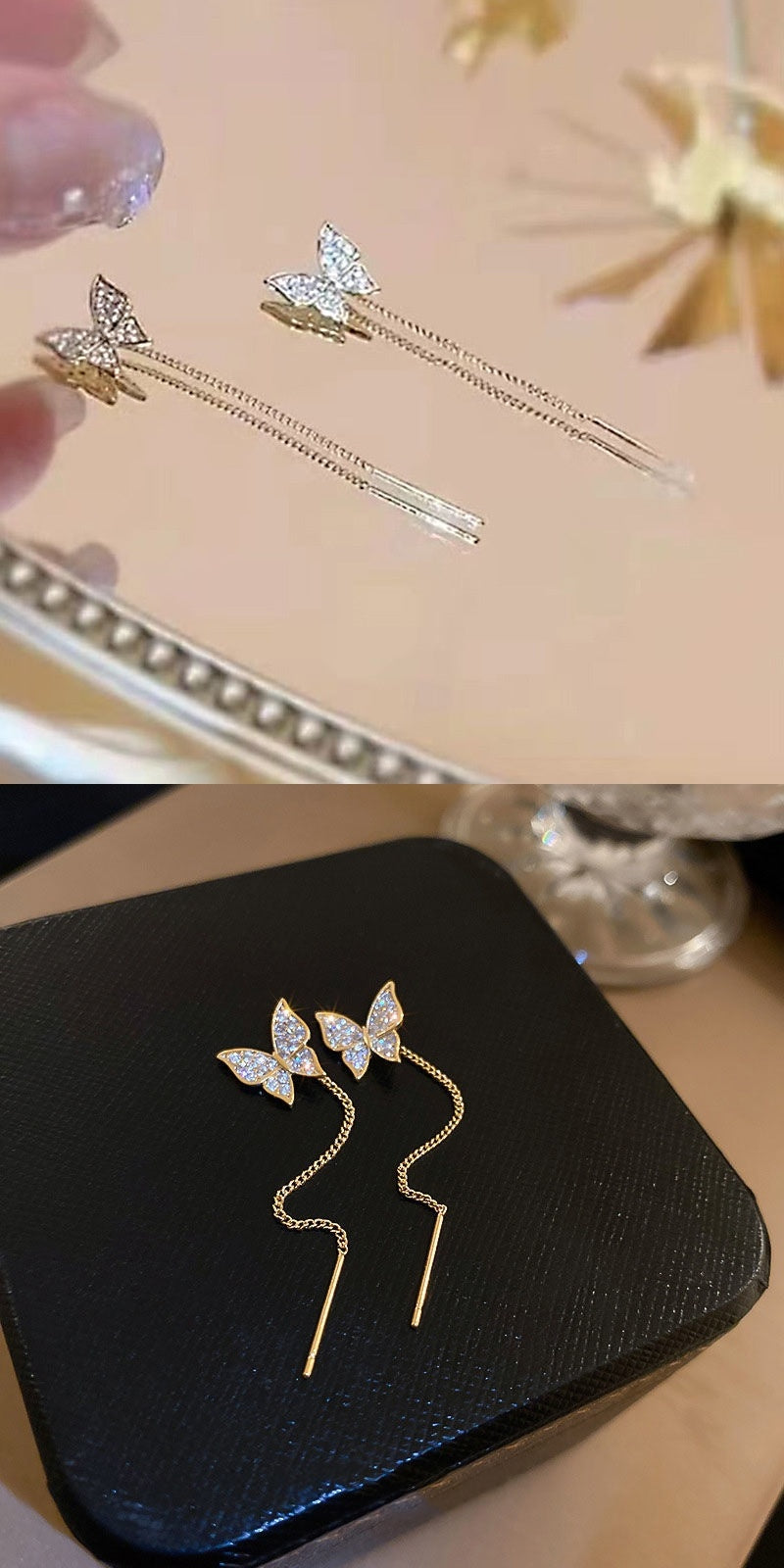 925 Silver Needle Long Tassel Butterfly Earrings