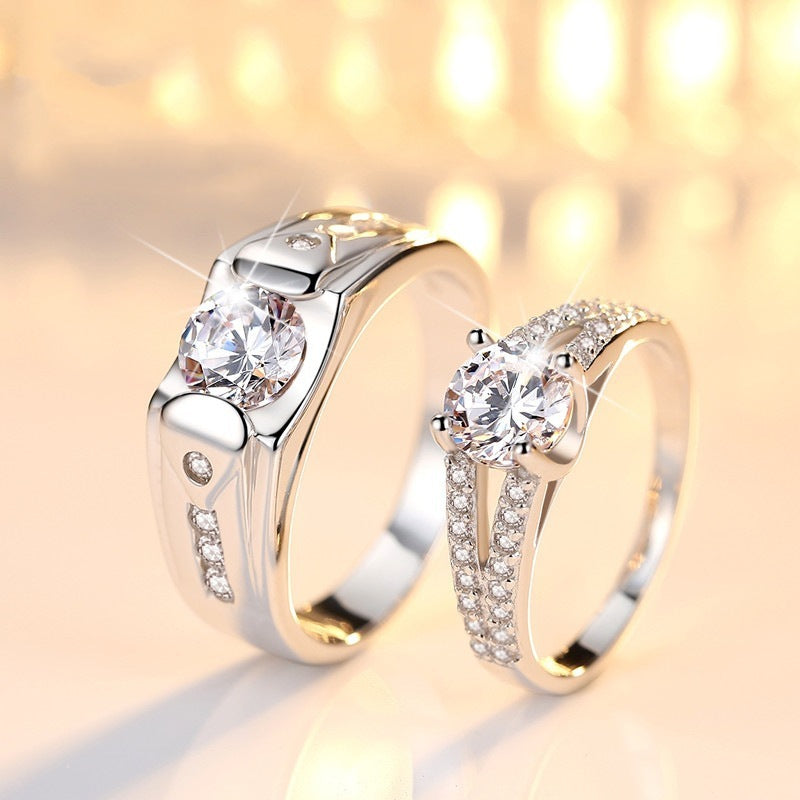 Diamond Couple Rings Men's Silver Plated Pair Rings