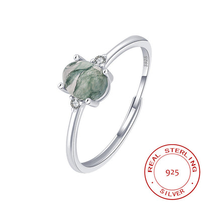 S925 Silver Green Moss Ring Water