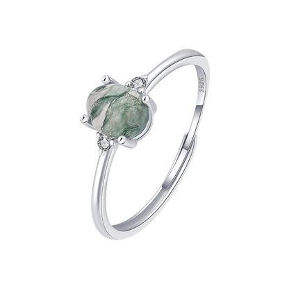 S925 Silver Green Moss Ring Water