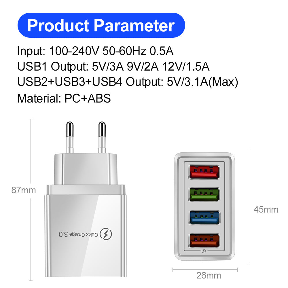 USB Charger Quick Charge 3.0 4 Phone Adapter