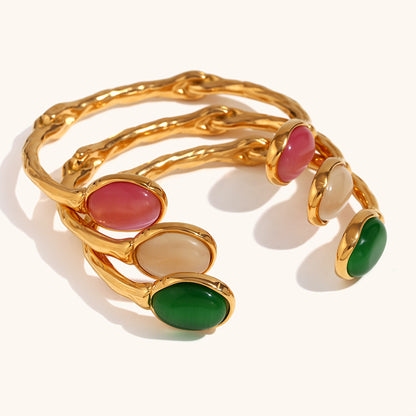 Bilateral Oval Natural Stone Open Irregular Bracelet