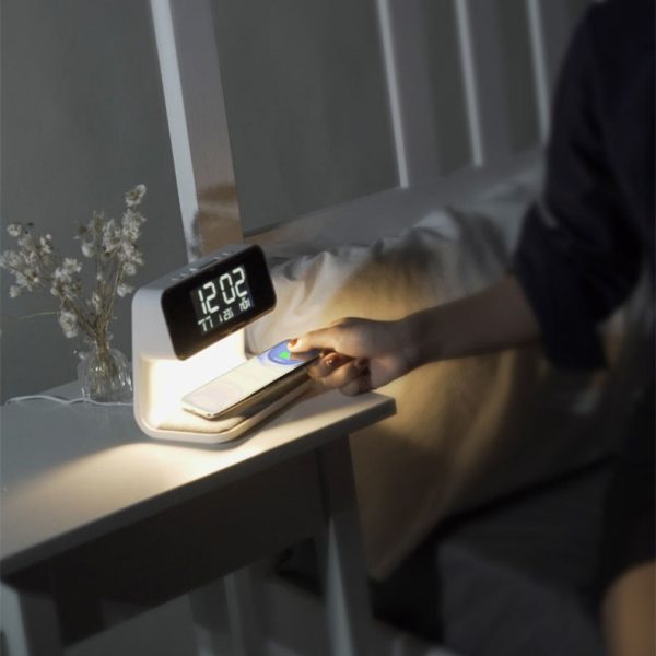 Creative 3 In 1 Bedside Lamp Wireless Charging LCD Screen Alarm Clock  Wireless Phone Charger - Image 10