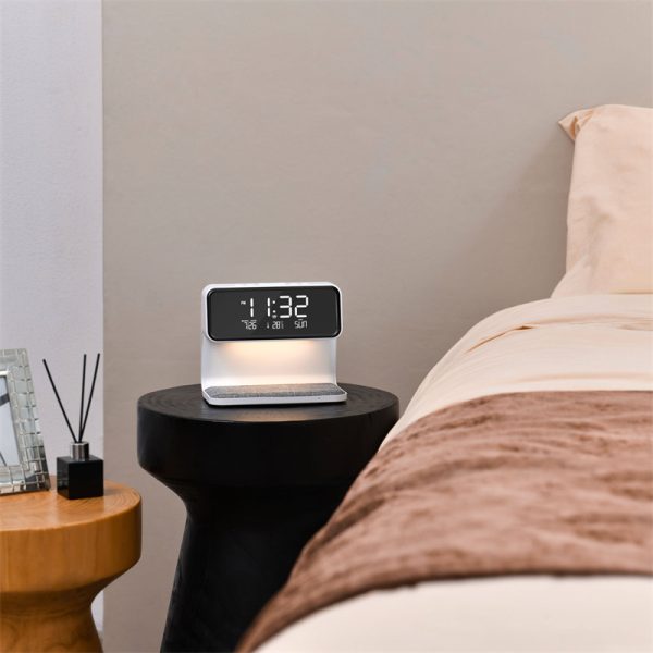 Creative 3 In 1 Bedside Lamp Wireless Charging LCD Screen Alarm Clock  Wireless Phone Charger - Image 7