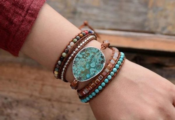 Natural Ocean Stone Leather Multi-layer Bracelet Simple - Image 7