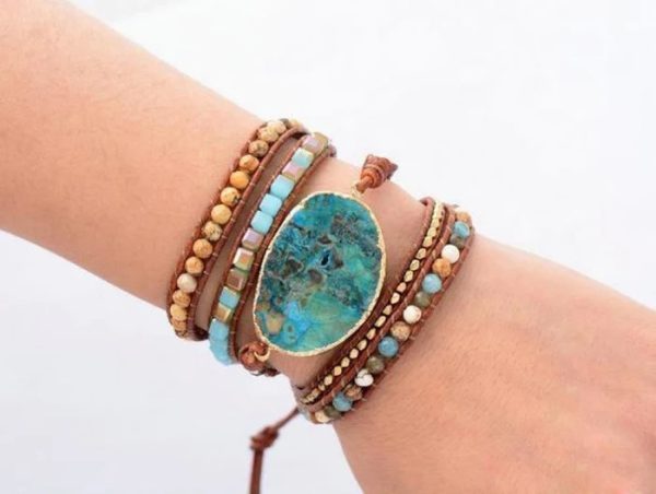 Natural Ocean Stone Leather Multi-layer Bracelet Simple - Image 4
