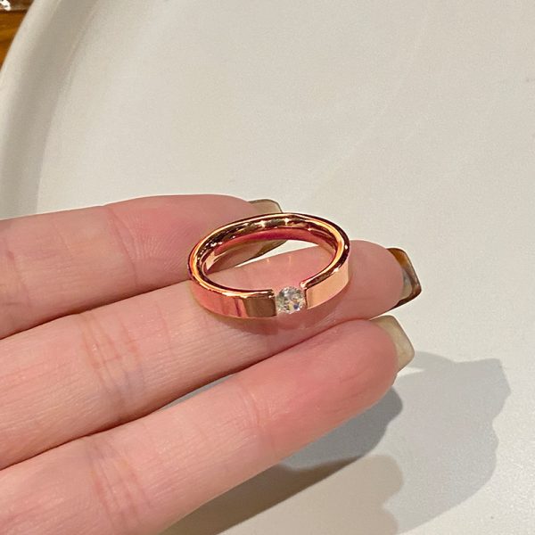 Single Diamond Zircon Titanium Steel 18K Ring For Women - Image 4