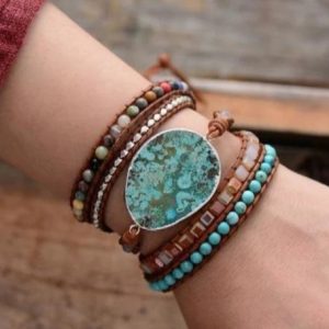 Natural Ocean Stone Leather Multi-layer Bracelet Simple