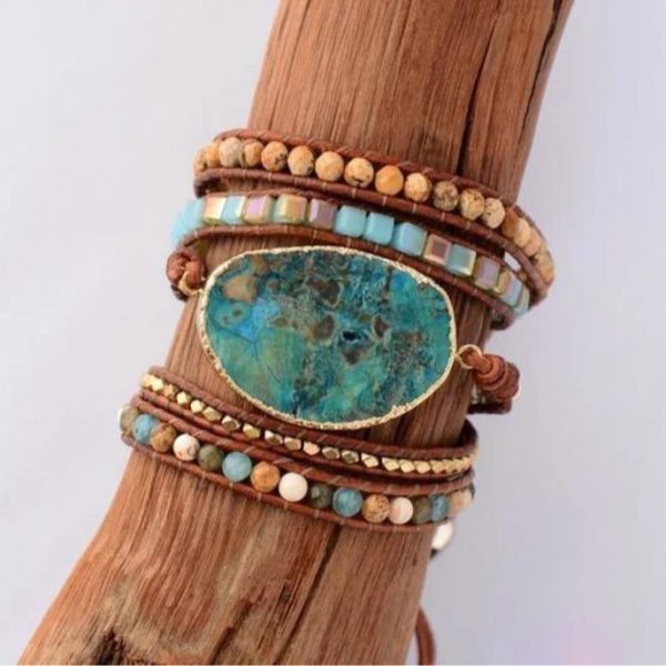 Natural Ocean Stone Leather Multi-layer Bracelet Simple - Image 5